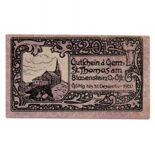 Ausztria Notgeld Sankt Thomas am Blasenstein 20 Heller 1920