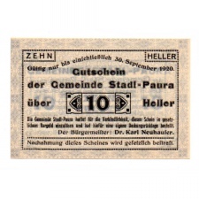 Ausztria Notgeld Stadl-Paura 10 Heller 1920