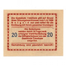 Ausztria Notgeld Timelkam 20 Heller 1920