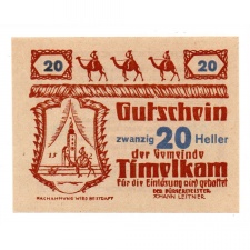 Ausztria Notgeld Timelkam 20 Heller 1920