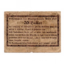 Ausztria Notgeld Wien 20 Heller 1920 Bécs weitere 3 Millionen