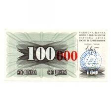 Bosznia-Hercegovina 100000 Dinár Bankjegy 1993 P56b Travnik