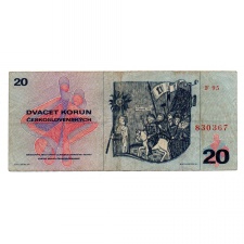Csehszlovákia 20 Korona Bankjegy 1970 P92a F sorozat