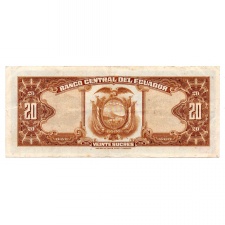 Ecuador 20 Sucres Bankjegy 1971 P103b KZ sorozat