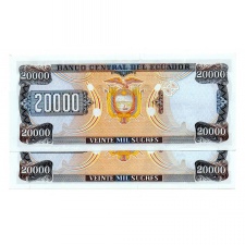 Ecuador 20000 Sucres Bankjegy 1999-03-10 P129 AG sorszámkövető