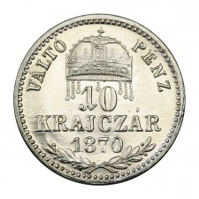 Ferenc József 10 Krajcár 1870 K-B VÁLTÓ PÉNZ, rozettás