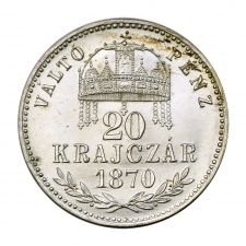 Ferenc József 20 Krajcár 1870 K-B VÁLTÓ PÉNZ, rozettás