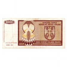 Horvátország 50000 Dinár Bankjegy 1993 PSR8a KNIN