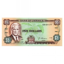 Jamaica 5 Dollár Bankjegy 1991 P70d