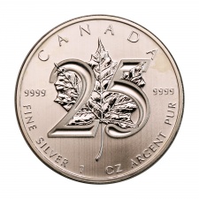 Kanada 5 Dollár 2013 1 UNCIA színezüst Maple Leaf 25. évforduló