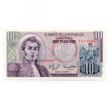 Kolumbia 10 Peso Oro Bankjegy 1980 P407g