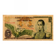 Kolumbia 5 Peso Oro Bankjegy 1980 P406f