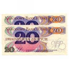 Lengyelország 20 Zloty Bankjegy 1982 P149b L157bb sorkövető pár