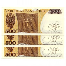 Lengyelország 500 Zloty Bankjegy 1982 P145d L161b sorkövető 3db