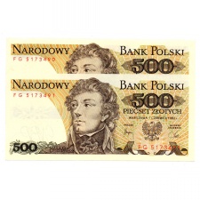Lengyelország 500 Zloty Bankjegy 1982 P145d L161b sorkövető pár
