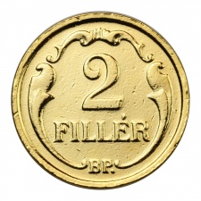 Magyar Királyság aranyozott 2 Fillér 1938