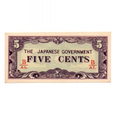 Malájföld Japán megszállása 5 Cent Bankjegy 1942 PM2b
