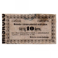 Miskolc 10 Krajcár pénztári utalvány 1860 fogadtaik nyomdahiba