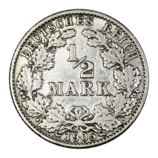 Német Birodalmi ezüst 1/2 Márka 1905 G Karlsruhe