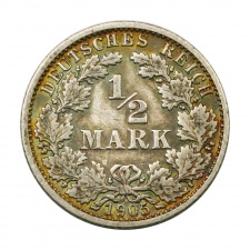 Német Birodalmi ezüst 1/2 Márka 1905 F