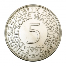 Németország ezüst 5 Deutsch Mark 1951 utánverete 1991 BU