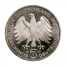 Németország ezüst 5 Márka 1977 J Carl Friedrich Gauss Proof