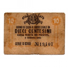 Olaszország Velence 10 Centesimi Bankjegy 1918 PSM2