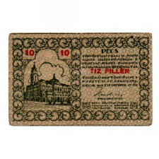 Pécs város Házipénztár 10 Fillér pénztárjegy 1919
