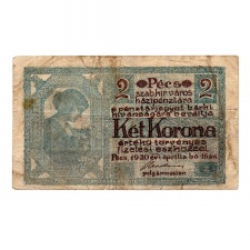 Pécs város Házipénztár 2 Korona pénztárjegy 1920