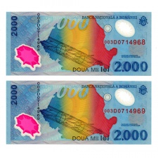 Románia 2000 Lei Bankjegy 1999 P111a UNC sorszámkövető pár