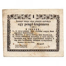 Rozsnyó 1 Pengő krajczárra 1849 eltérő keret beváltandók, vízjel