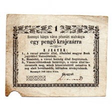 Rozsnyó 1 Pengő krajczárra 1849 varosi és vizsza tévnyomat