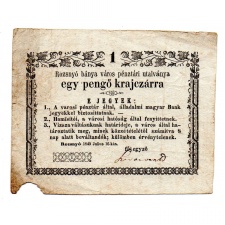 Rozsnyó 1 Pengő krajczárra 1849 varosi és vizsza tévnyomat