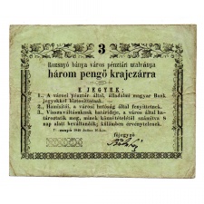 Rozsnyó 3 Pengő krajczárra 1849 Juiius és nyomathiány R