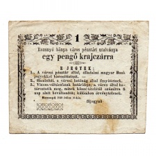 Rozsnyó 1 Pengő krajczárra Pénztári utalvány 1849 kitöltetlen