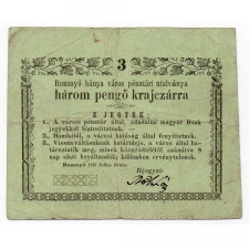 Rozsnyó 3 Pengő krajczárra Pénztári utalvány 1849 normál
