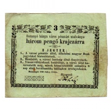 Rozsnyó 3 Pengő krajczárra 1849 varosi és vizsza tévnyomat