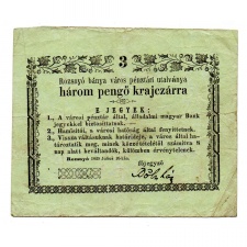 Rozsnyó 3 Pengő krajczárra 1849 eltérő keret, beváltandók NAGY
