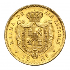 Spanyolország II. Isabella 10 Escudos 1865