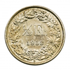 Svájc ezüst 1/2 Frank 1958 B