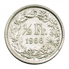 Svájc ezüst 1/2 Frank 1966 B