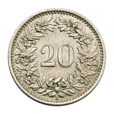 Svájc 20 Rappen 1947 B, az évszámban a 4-es felett pont