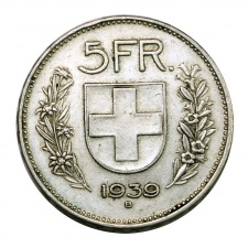 Svájc ezüst 5 Frank 1939 B