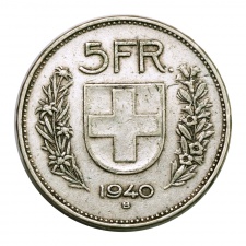 Svájc ezüst 5 Frank 1940 B