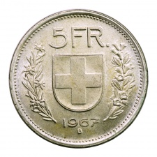 Svájc ezüst 5 Frank 1967 B