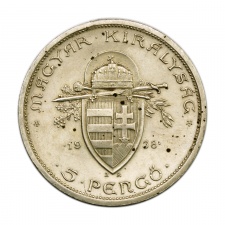 Szent István ezüst 5 Pengő 1938 EF