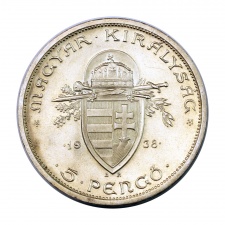 Szent István ezüst 5 Pengő 1938 aUNC