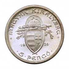 Szent István ezüst 5 Pengő 1938 UNC