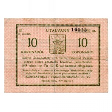Szombathely 10 Korna Pénztári utalvány 1919