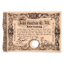 Temesvár 10 Gulden 1849 érvénytelenítő lyukasztással